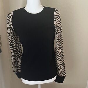 THML Women's Black Top with Zebra Print Sleeves